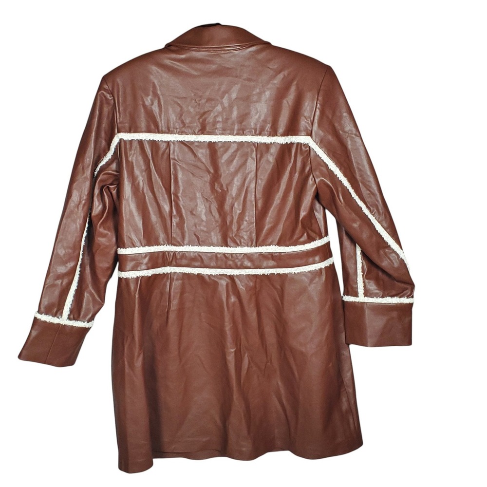 Eloquii Brown Faux Leather Sherpa Trim Button Front Mini Dress Jacket Size 14 - Picture 3 of 7